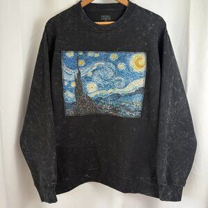 Upcycled Sweatshirt Van Gogh Starry Night Art Size XL Indie Aesthetic